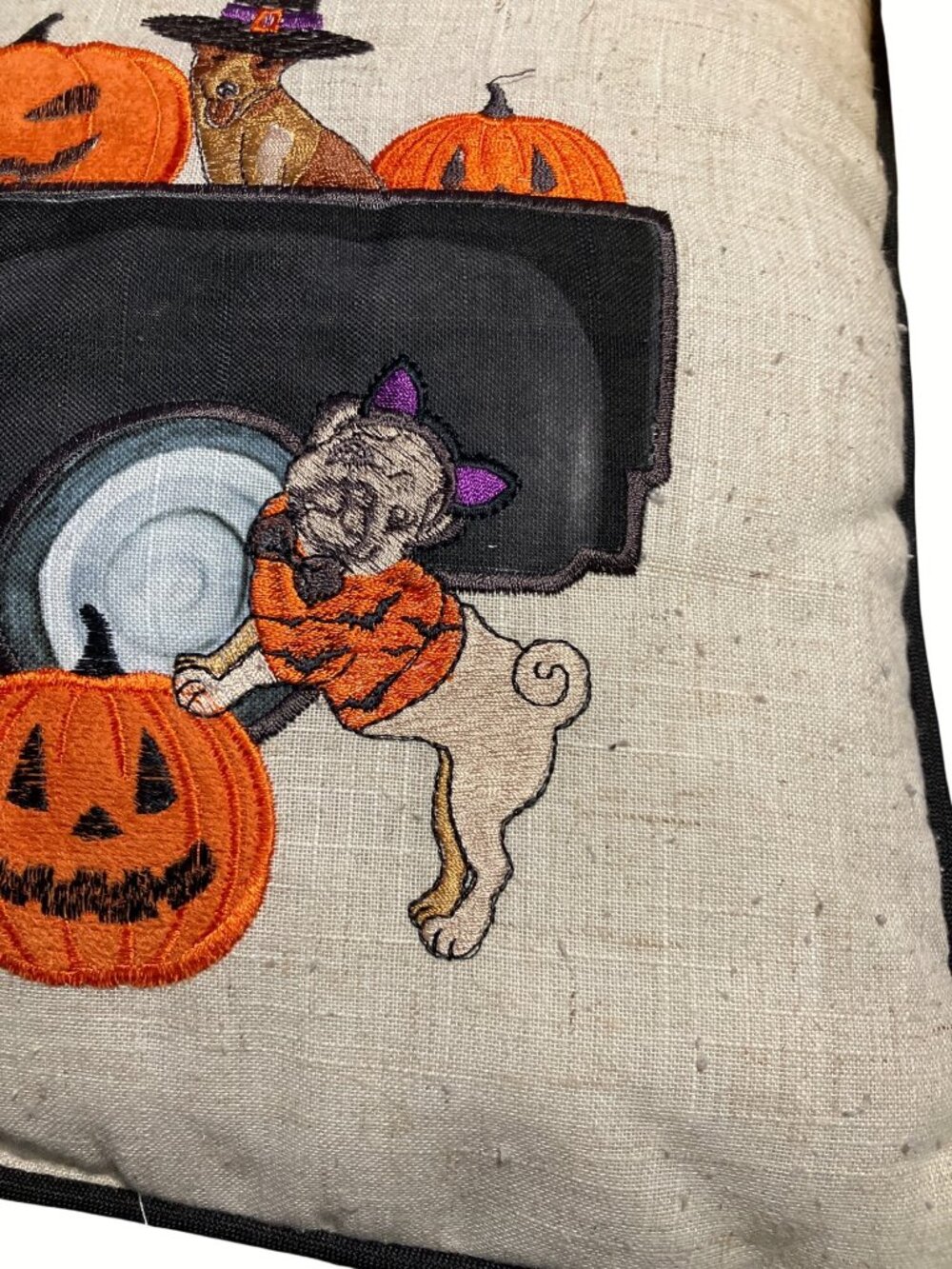 Halloween Truck Decorative Throw Pillow With Dogs and Pumpkins 14x20 Inches - Picture 5 of 11